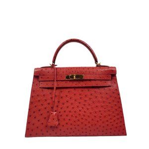 Hermès Rouge VIF Ostrich 32 cm Kelly